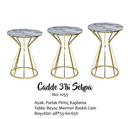 Bengi Brc CADDE ZİGON Beyaz Mermer Model Metal Çelik gold Renk Kaplama El Yapımı