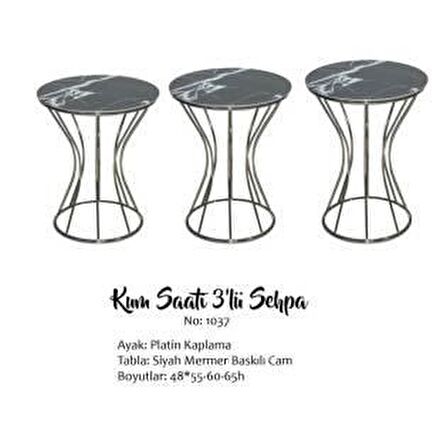 Bengi Brc KUM SAATİ ZİGON SİYAH MERMER Model Metal Çelik PLATİN Renk Kaplama El Yapım