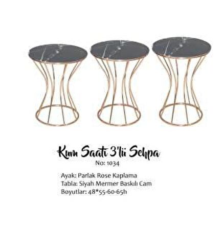 Bengi Brc KUM SAATİ ZİGON SİYAH Model Mermer Desen Metal Çelik ROSE Renk Kaplama  El Yapım
