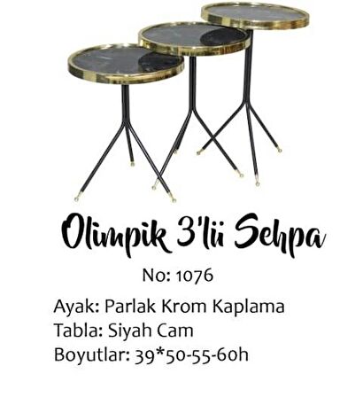 Zigon Brc Küpe Model Sehpa Metal Bakır Gold renk 3 ayak Kırılmaz cam tabla El Yapım