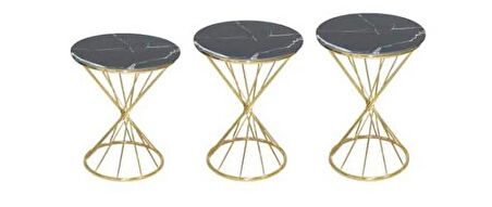 Zigon BRC Rivoli Model Sehpa 3'lü 1049 Düz Siyah Desen Gold Parlak Pirinç Ayak El Yapım
