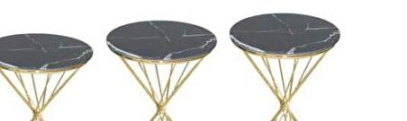 Zigon BRC Rivoli Model Sehpa 3'lü 1049 Düz Siyah Desen Gold Parlak Pirinç Ayak El Yapım