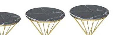Zigon BRC Rivoli Model Sehpa 3'lü 1049 Düz Siyah Desen Gold Parlak Pirinç Ayak El Yapım