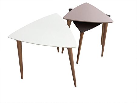 Zigon Sehpa Ahşap Kayın Retro Konik Ayak Model Üçgen Tabla Renk Beyaz-Mor Siyah El Yapım