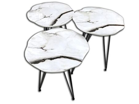 Zigon 13706 PAPATYA Model Metal  Beyaz V Ayak Ahşap Beyaz mermer Tabla El Yapım
