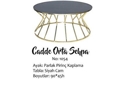 Brc CADDE Zigon-Orta sehpa Model Metal Çelik Gold Renk kaplama Düz Siyah TEMPER Cam El Yapım