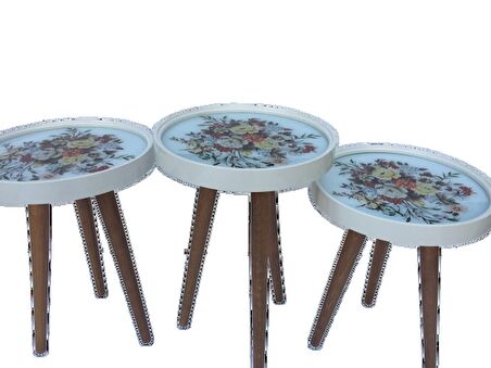 Zigon ÇEMBER Model Kayın TORNA RETRO  Natüre Renk Ayak Üst Tabla cam üstü baskı El Yapımı