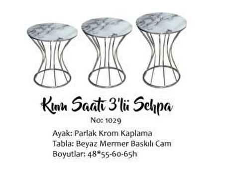 Bengi Brc KUM SAATİ Zigon Beyaz Mermer Desen Metal Çelik Gümüş Renk Kaplama Kutuda Sevk El Yapım