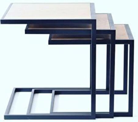 Bengi Zigon ZLF 3LÜ C Model Metal Transmisyon çelik Siyah fırın boya MDF siyah mermer tabla El Yapım