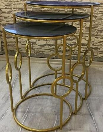 Bengi Zigon ZLF HaLKALI Siyah Düz Temper Cam Tabla  Metal transmisyon Gold renk Ayak El Yapım
