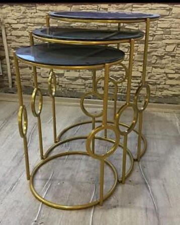 Bengi Zigon ZLF HaLKALI Siyah Düz Temper Cam Tabla  Metal transmisyon Gold renk Ayak El Yapım