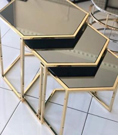 Bengi Zigon ZLF 3LÜ  Model Metal çelik ROSE renk Kaplama MDF siyah mermer tabla El Yapım