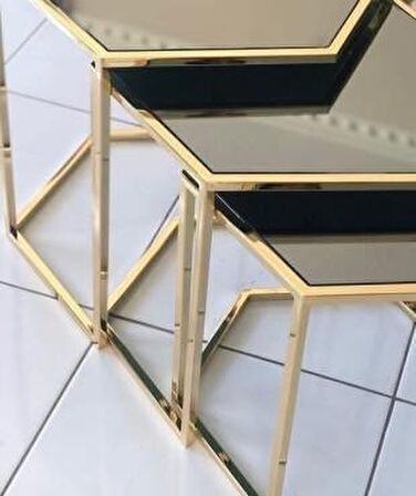 Bengi Zigon ZLF 3LÜ  Model Metal çelik ROSE renk Kaplama MDF siyah mermer tabla El Yapım