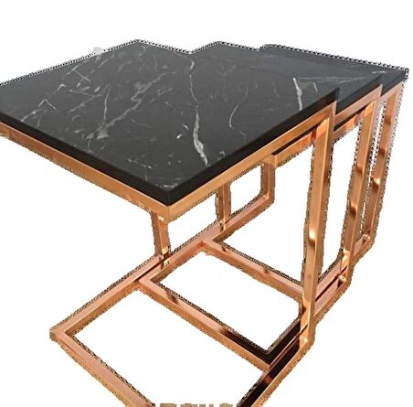 Zigon ZLF 3LÜ C Model Metal çelik ROSE renk Kaplama MDF siyah mermer tabla El Yapım