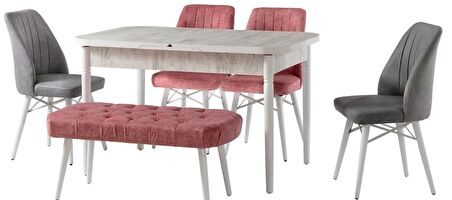 Masa-Sandalye COSMOS ALT913 Model Açıl Motif Pervaz Tabla Kayın RETRO Parlak Beyaz ayak El Yapım