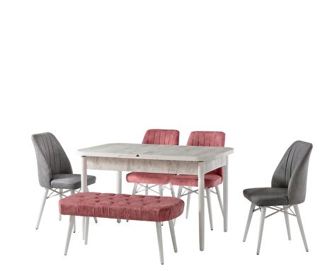 Masa-Sandalye COSMOS ALT913 Model Açıl Motif Pervaz Tabla Kayın RETRO Parlak Beyaz ayak El Yapım