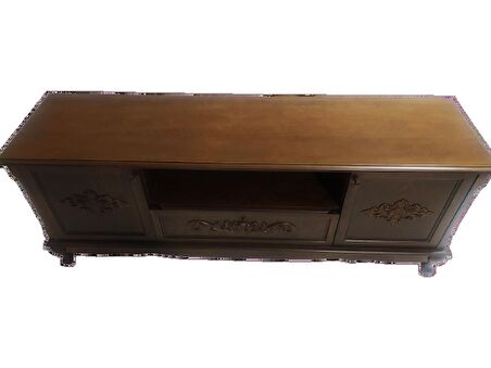 Tv Sehpası Windovs Model Pencere Ahşap Kayın Torna AVANGART Aslan Ayak Ceviz Renk 160 cm El Yapımı