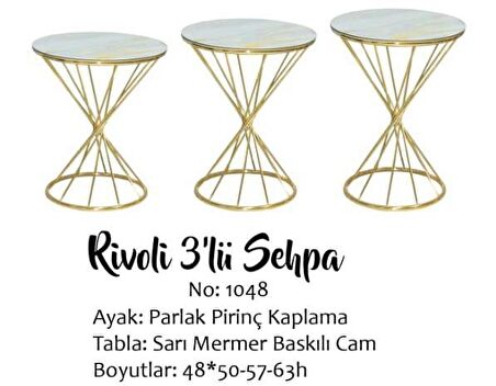 Bengi Zigon Brc RİVOLİ model Beyaz mermer Kırılmaz cam Transmisyon Metal Gold kaplama  El Yapımı