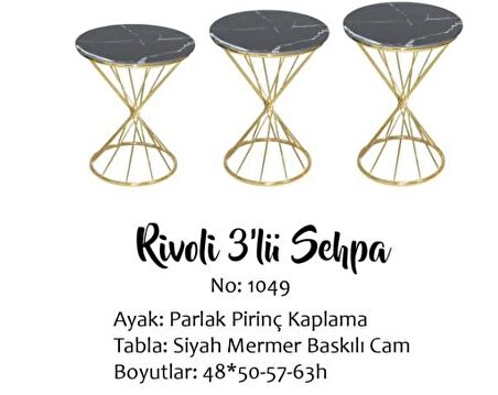 Bengi Zigon Brc RİVOLİ model Siyah mermer Kırılmaz cam Transmisyon Metal Gold kaplama El Yapım