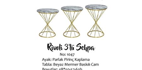 Bengi Brc RİVOLİ Model Zigon Beyaz Mermer Temper Cam Metal Transmisyon Çelik gold renk Kaplama El Yapım