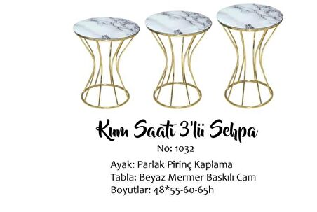 Bengi Brc KUM SAAT Model Zigon Beyaz Mermer Temper Cam Metal Transmisyon Çelik gold renk Kaplama El Yapım