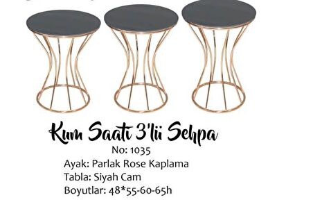 Bengi Brc KUMSAAT Model 1035 Düz Siyah Temper Cam Metal Çelik Roza  Renk Kaplama Kutu da sevk El Yapım