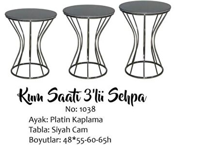 Bengi Brc KUMSAAT Model 1038 Siyah Mermer Temper Cam Metal Çelik Platin  Renk Kaplam Kutu sevk El Yapım
