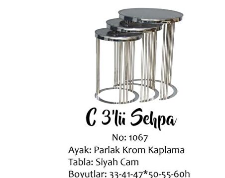 Bengi Zigon C MODEL Krom Kaplama renk Kırılmaz Temper Siyah cam El Yapım  Kutuda sevk El Yapım