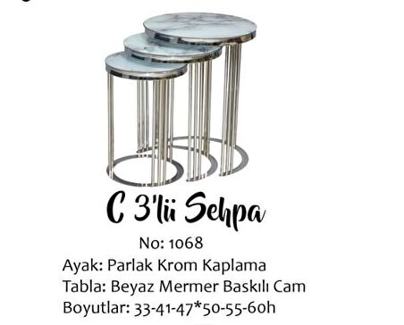 Bengi Zigon C MODEL Krom Kaplama renk Kırılmaz Temper Beyaz mermer cam Tabla El Yapım