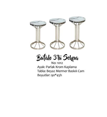 Bengi Brc Bufalo Zigon Model Beyaz Mermer Temper cam Metal Transmisyon Gümüş Renk Kaplama El Yapım