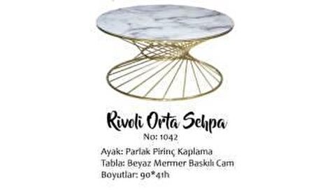 Orta Sehpa Brc Rivoli MODEL Beyaz mermer Cam Metal Gold renk Kaplam Ayak El Yapım