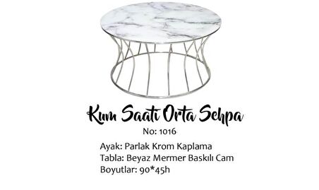 Bengi Brc KUM SAAT ORTA SEHPA Model 1016 Beyaz Mermer Temper Cam Metal çelik Gümüş renk Kaplam El Yapım