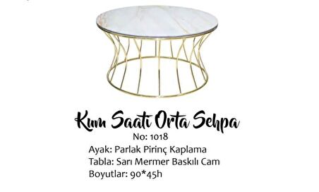 Bengi Brc KUMSAAT ORTA SEHPA Model 1018 Sarı Mermer Temper Cam Metal çelik Gold renk Kaplam El Yapım