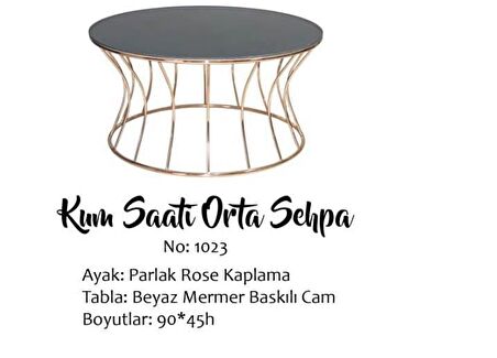 Bengi Brc KUM SAAT ORTA SEHPA 1023 Model Düz Siyah Temper Cam Metal  çelik ROSE renk Kaplama El Yapım