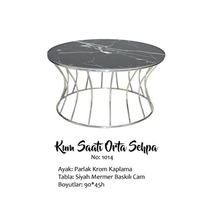 Bengi Brc KUMSAATİ 1014 Orta Sehpa Model Siyah Mermer Temper Cam Metal transmisyon Gümüş renk Kaplama El yapım