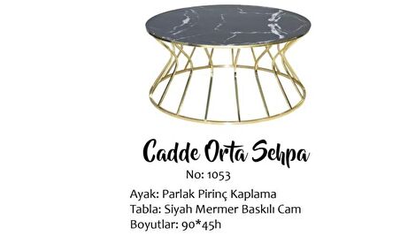 Bengi Brc CADDE Orta Sehpa Model 1053 Siyah Mermer Temper Cam Metal transmisyon GOLD renk Kaplama El Yapım