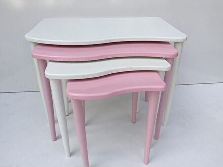 Bengi Zigon S Model Kayın Torna RETRO Ayak Parlak pembe-beyaz renk MDF Tabla El Yapımı