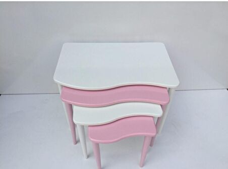 Bengi Zigon S Model Kayın Torna RETRO Ayak Parlak pembe-beyaz renk MDF Tabla El Yapımı