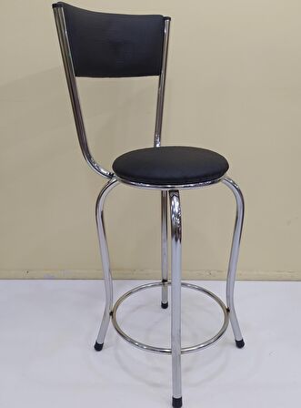 Sandalye BAR Tipi Yüksek Model SİYAH 4 adet Metal Çelik nikelaj Suni deri döşeme El Yapım