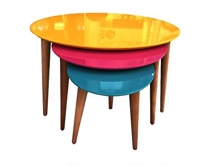 Zigon 17972 Oval Çok Renk Model sehpa Kayın RETRO ayak Turuncu-Fuşya El yapım