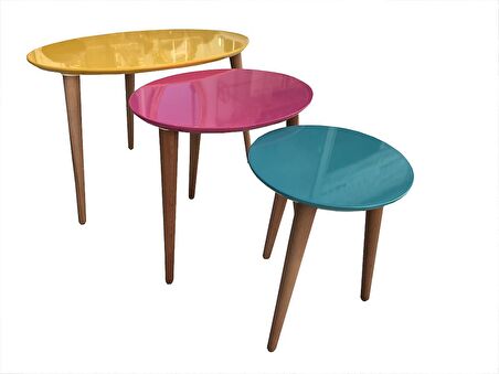 Zigon 17972 Oval Çok Renk Model sehpa Kayın RETRO ayak Turuncu-Fuşya El yapım