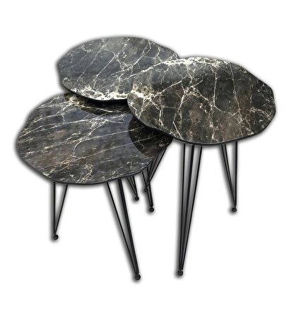 Zigon 17975 PAPATYA Ahşap Siyah Mermer Desen MDF Tabla Metal Ayak V Ayak El Yapım