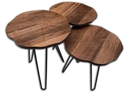 Zigon PAPATYA Model Kütük Desen MDF Tabla Metal Ayak V Ayak El Yapımı Kutuda Sevk El Yapım