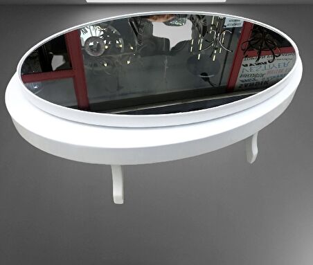 Orta sehpa Dönerli OVAL RUS TARZ Model Kayın Retro Ayak Sağlam Şık Mdf Tabla Parlak Beyaz füme üst cam