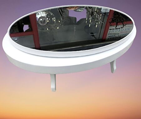 Orta sehpa Dönerli OVAL RUS TARZ Model Kayın Retro Ayak Sağlam Şık Mdf Tabla Parlak Beyaz füme üst cam