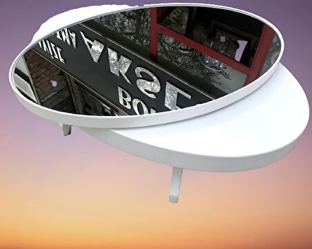 Orta sehpa Dönerli OVAL RUS TARZ Model Kayın Retro Ayak Sağlam Şık Mdf Tabla Parlak Beyaz füme üst cam