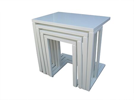 Zigon Sehpa C Torna Kayın Model Tekerlek ayak MDF tabla Parlak beyaz Lake Boya El Yapım