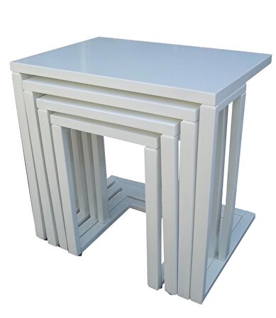 Zigon Sehpa C Torna Kayın Model Tekerlek ayak MDF tabla Parlak beyaz Lake Boya El Yapım
