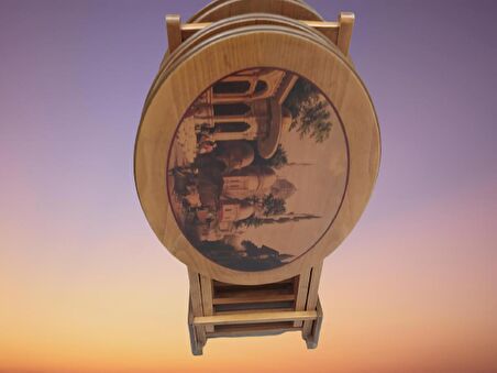 Zigon ÇANTA OVAL RESİMLİ Model Kayın Retro ayak Parlak Ceviz Natüre minumum park Kutu sevk El Yapım