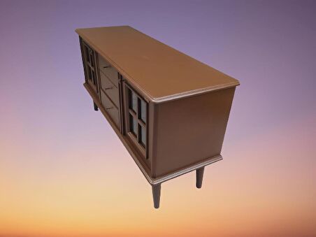 Tv Sehpası Windovs Model Pencere Ahşap Kayın Torna RETRO Ayak Ceviz Renk 125 cm El Yapımı
